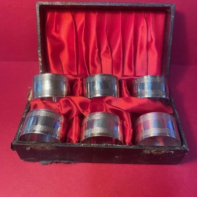 English vintage silver napkin rings, set of 6